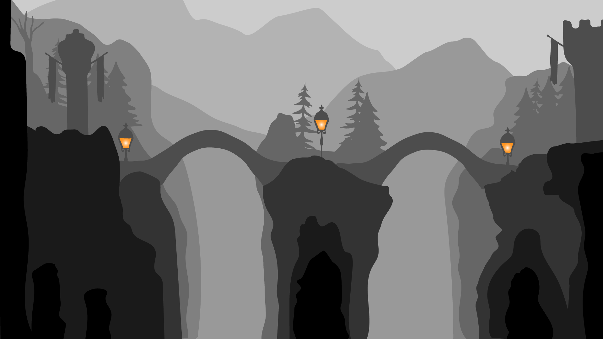 Illustration zweier Steinbrücken im Gebirge / Illustration of two stone bridges in the mountains
